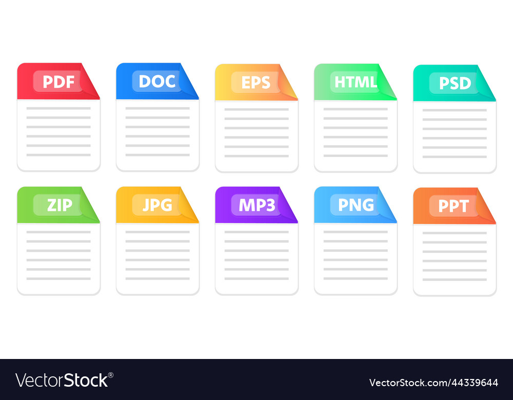 Text file extensions flat colored icons vector image Text file extensions flat colored icons