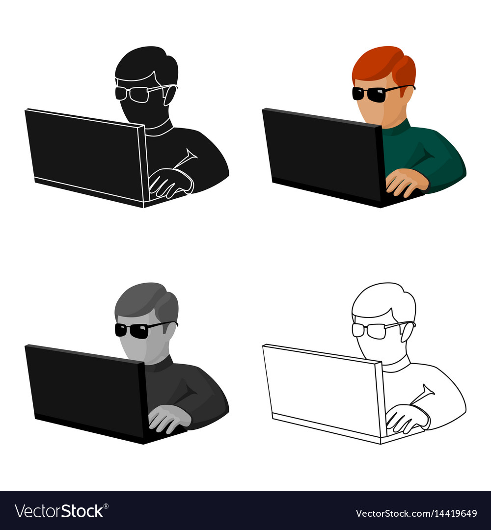 Computer hacker icon in cartoon style isolated