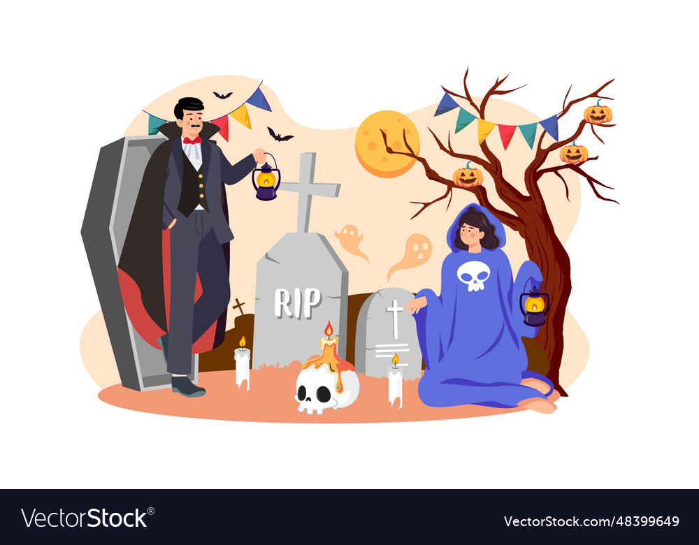 Couple dressed up as demons and ghosts Royalty Free Vector