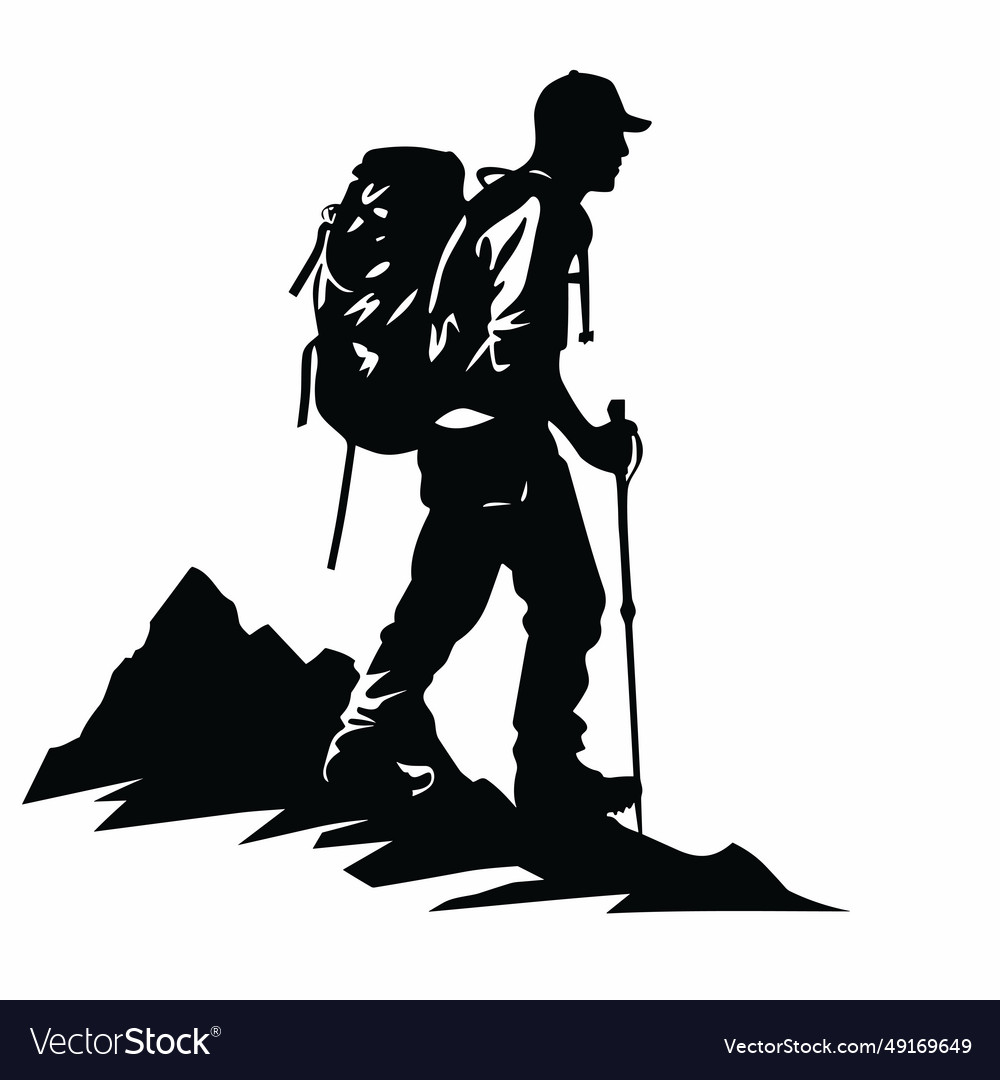 Hiker black icon on white background Royalty Free Vector