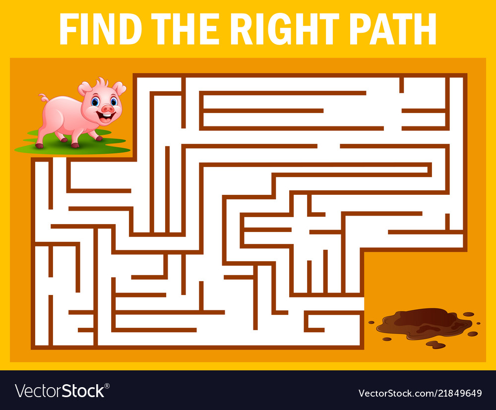 Maze game finds the pig way get to mud vector image Maze game finds the pig way get to mud