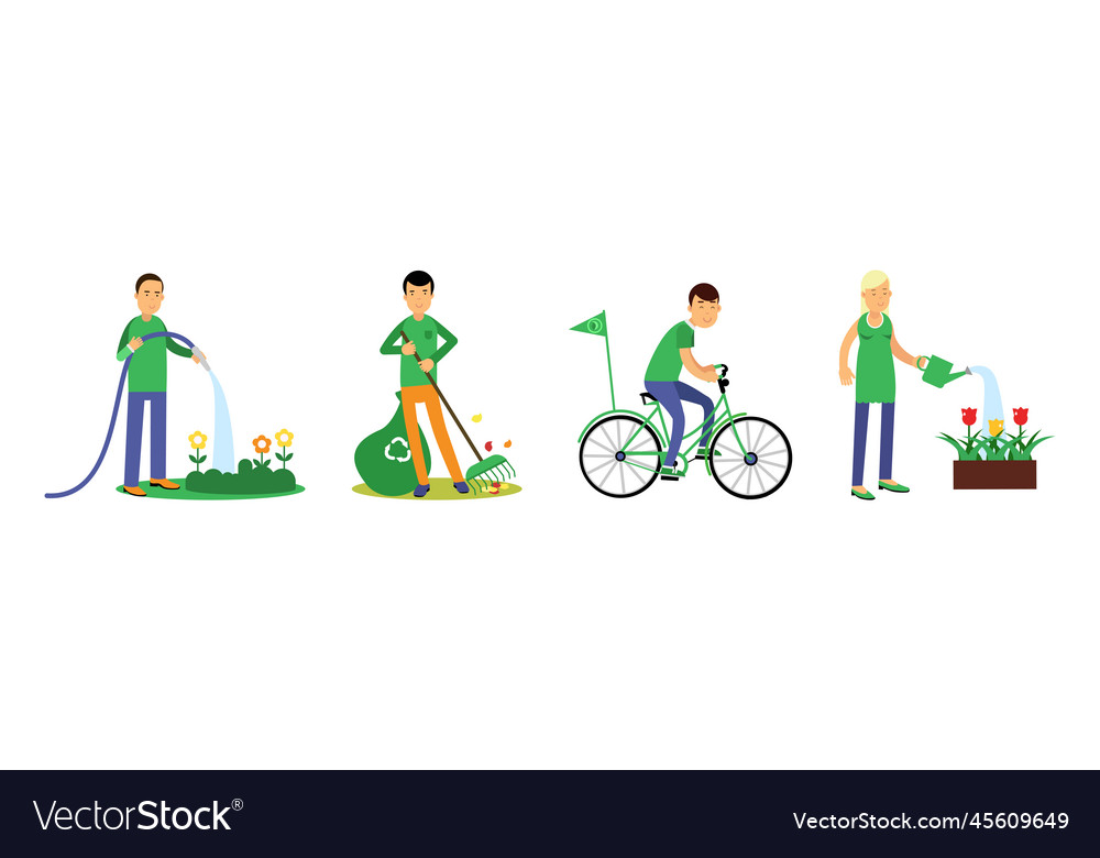 People characters contributing into environment vector image People characters contributing into environment