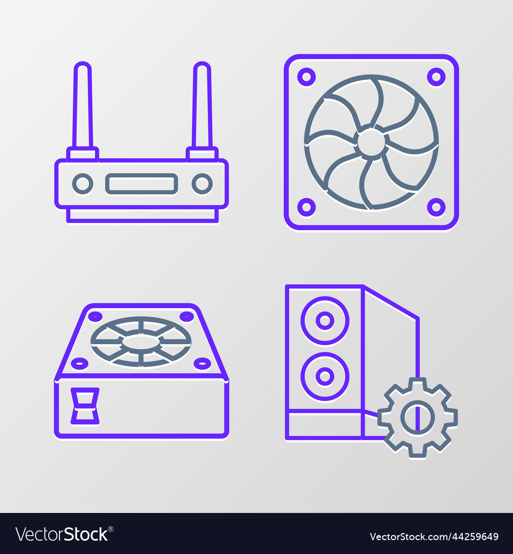 Set line case of computer cooler vector image Set line case of computer cooler