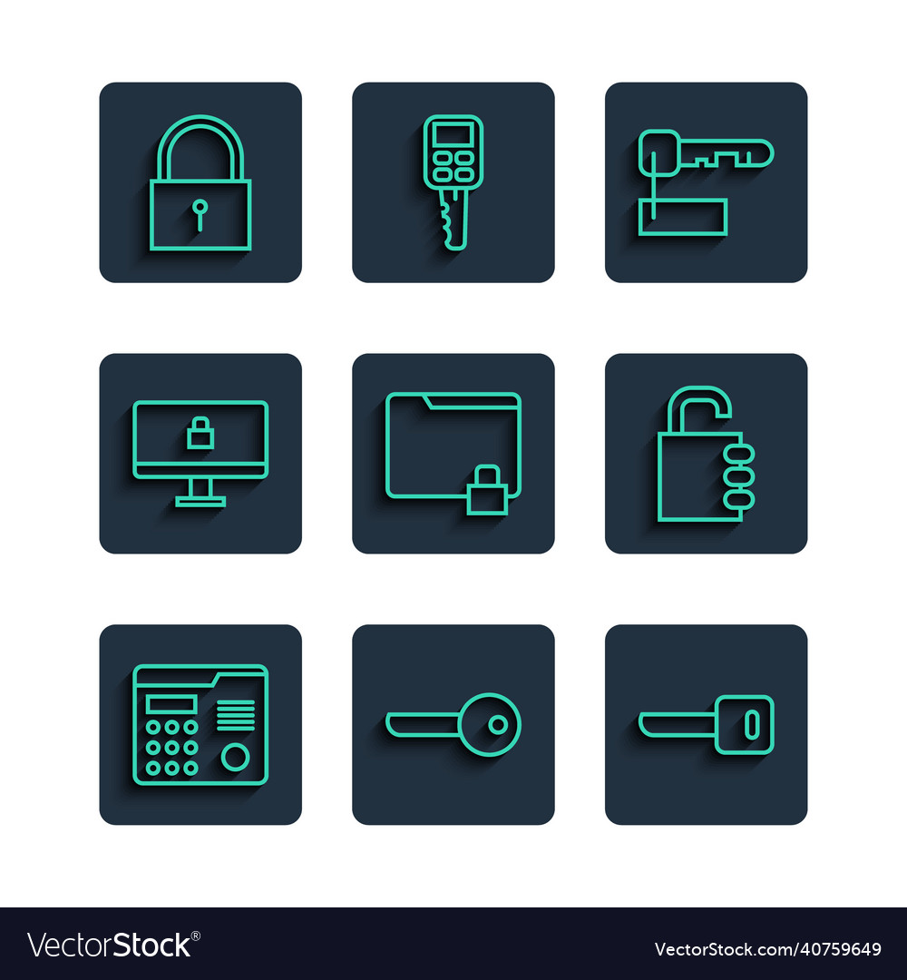 Set line house intercom system key marked vector image Set line house intercom system key marked
