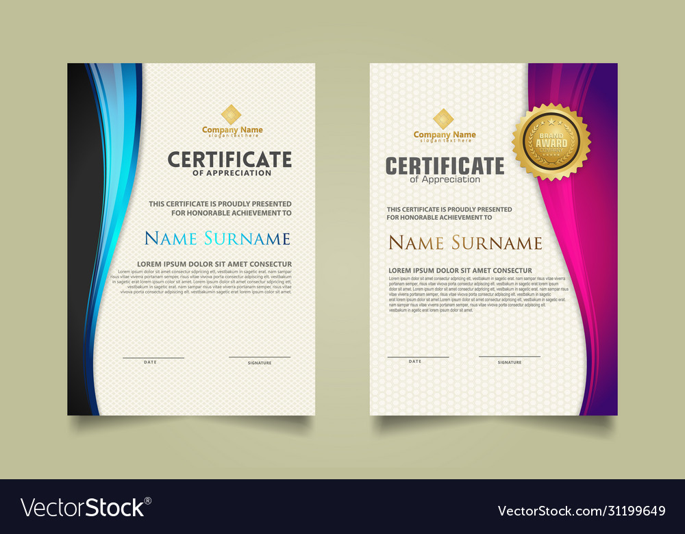 Set modern certificate template with flow lines vector image Set modern certificate template with flow lines