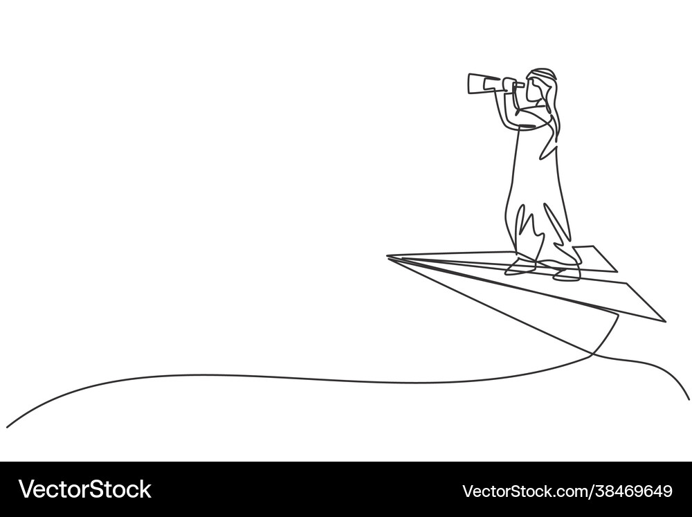 Single continuous line drawing young arab Vector Image