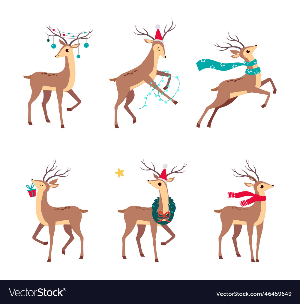 Slender reindeer with antler wearing scarf