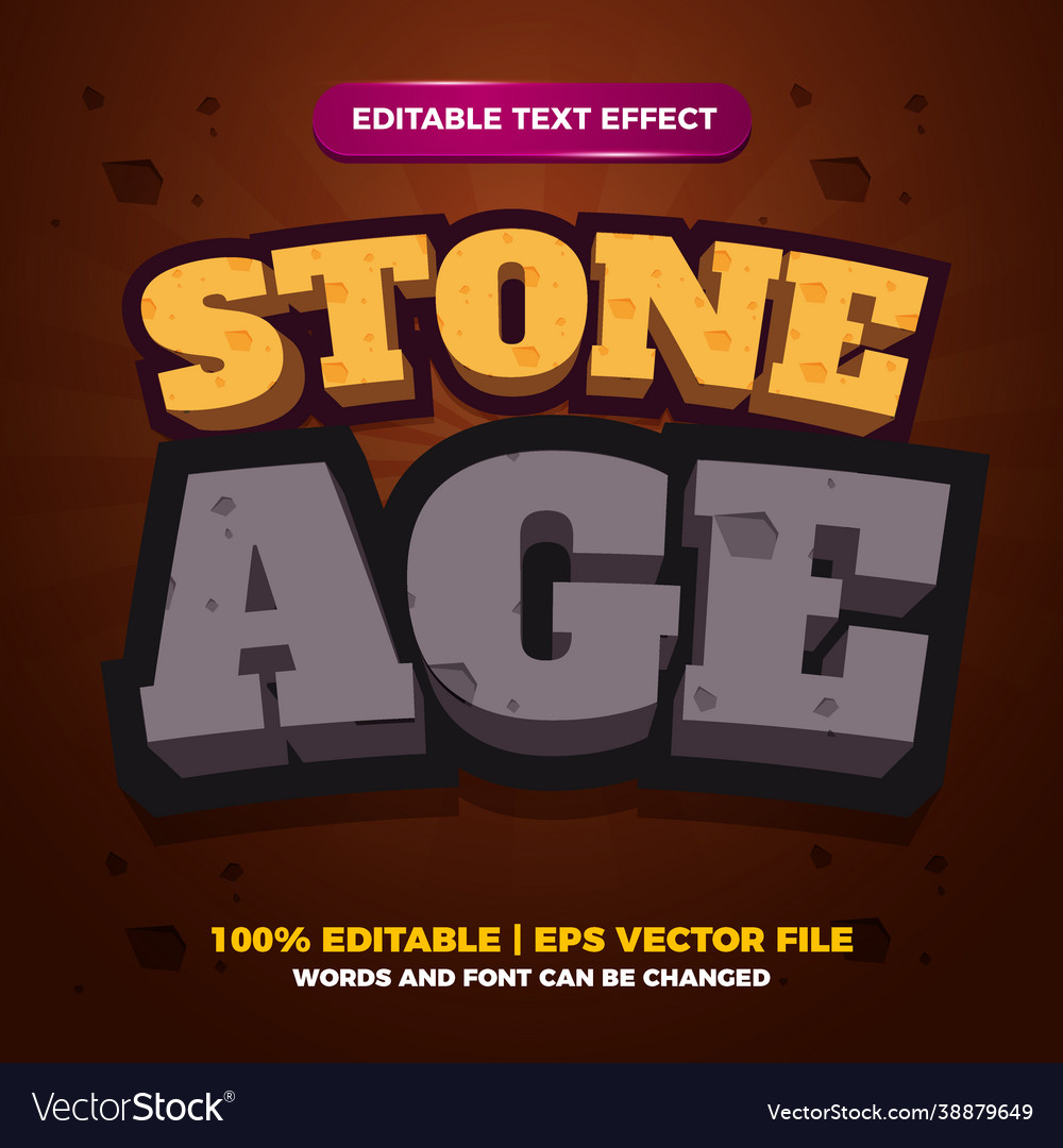 Stone age cartoon 3d editable text style effect Vector Image