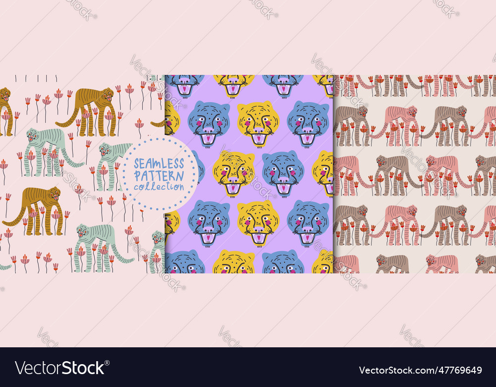 Stylish set with seamless patterns tigers