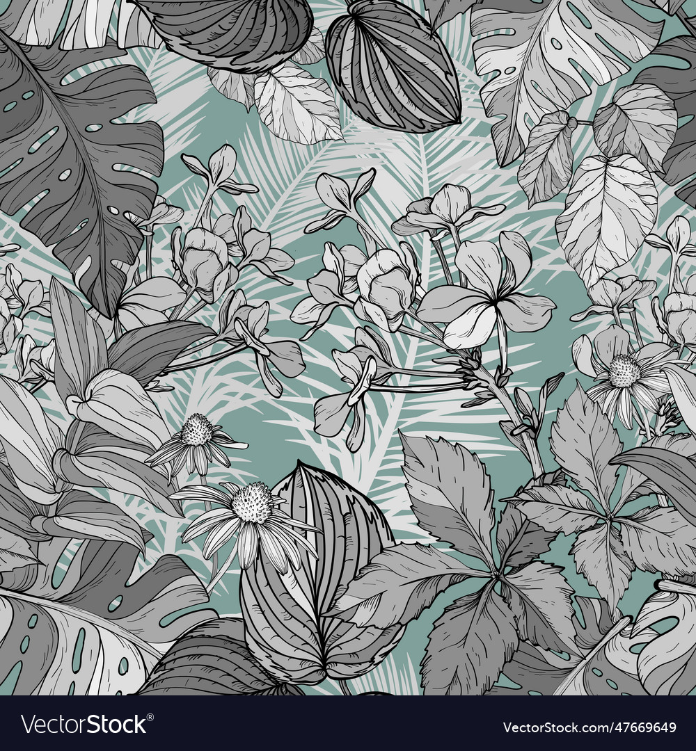 Wild plants floral pattern hand draw flowers