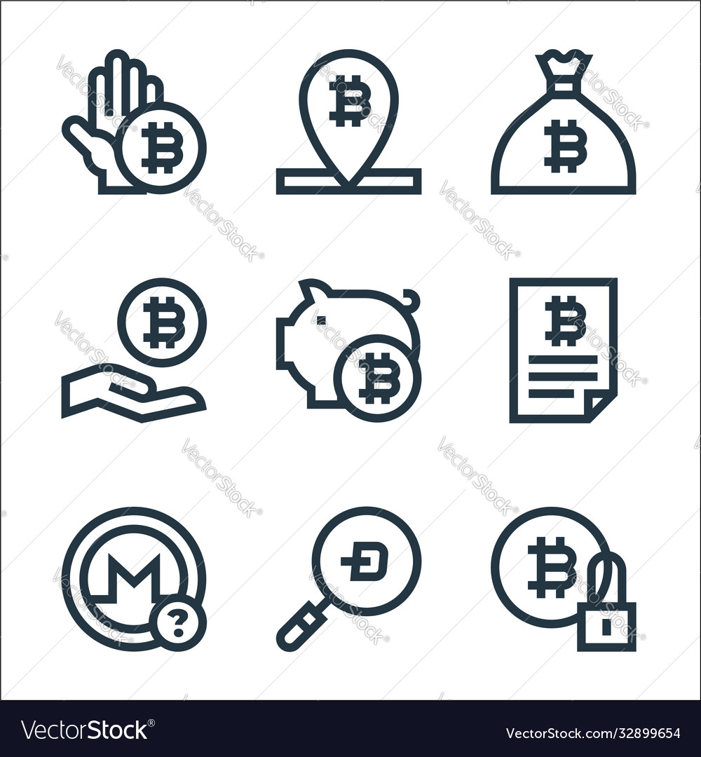 Cryptocurrency line icons linear set quality