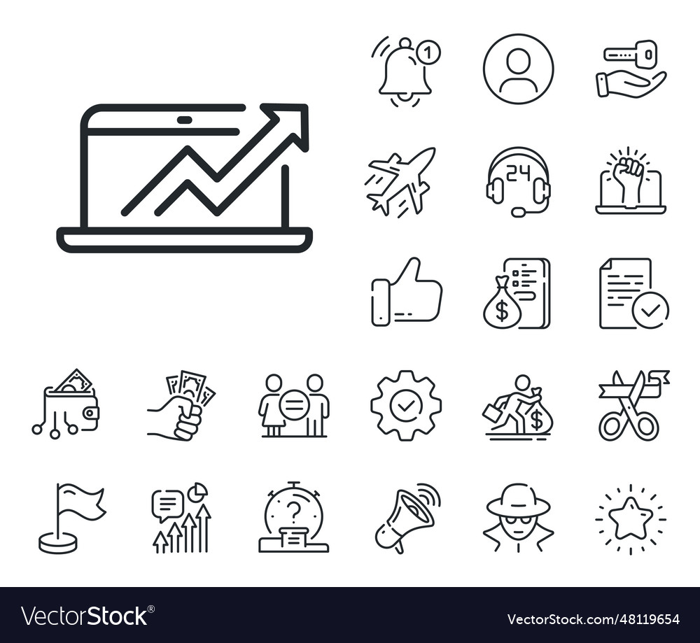 Data analysis and statistics line icon computer