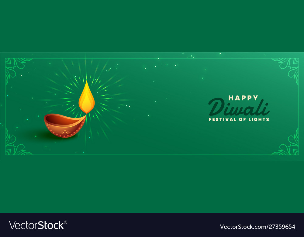 Happy diwali green festival banner with diya