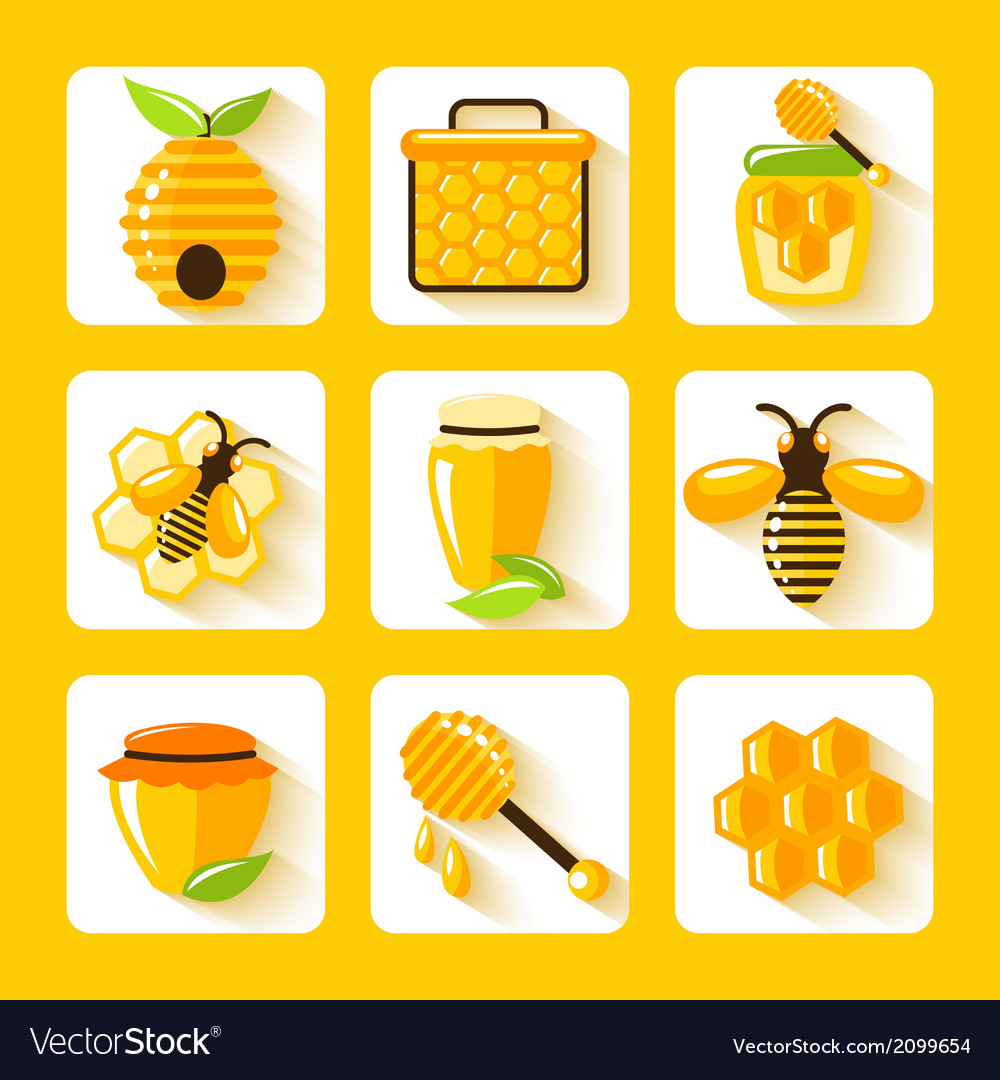 Honey flat icons set Royalty Free Vector Image