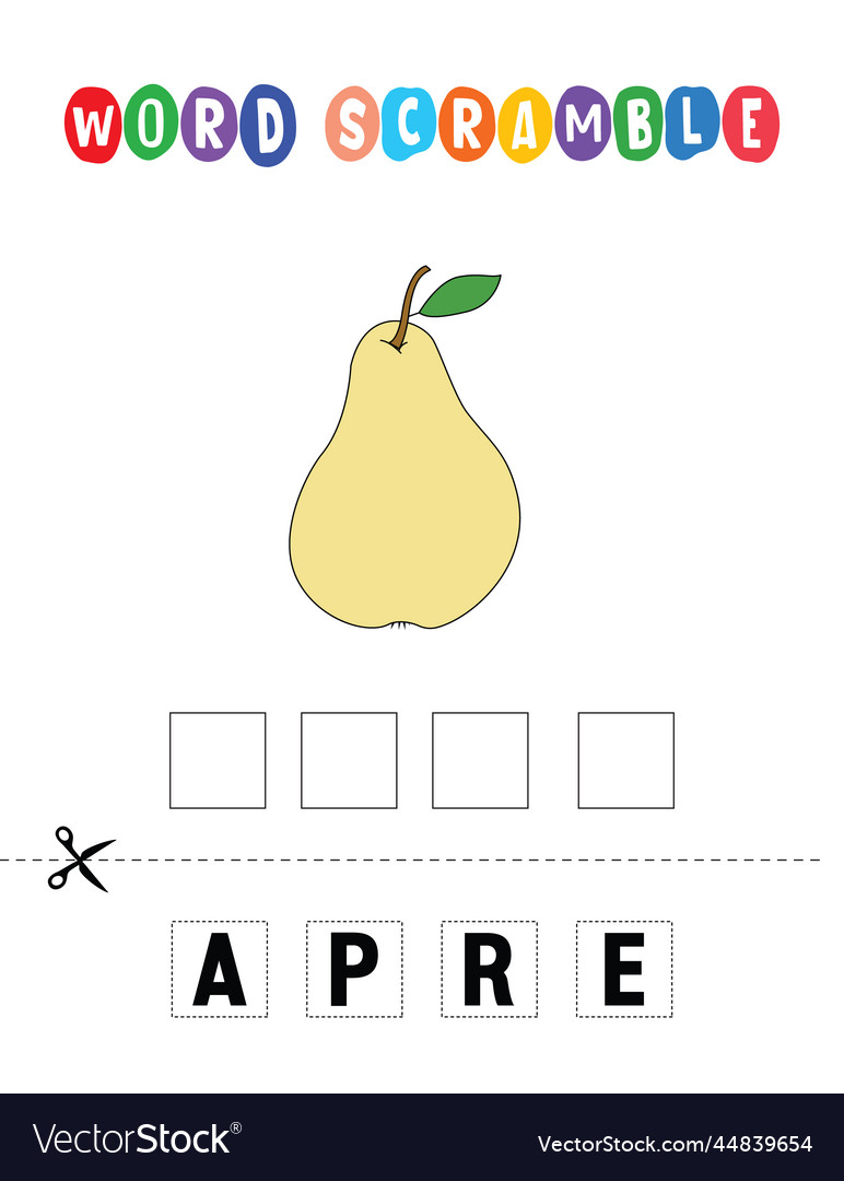 Pear word scramble educational game for kids