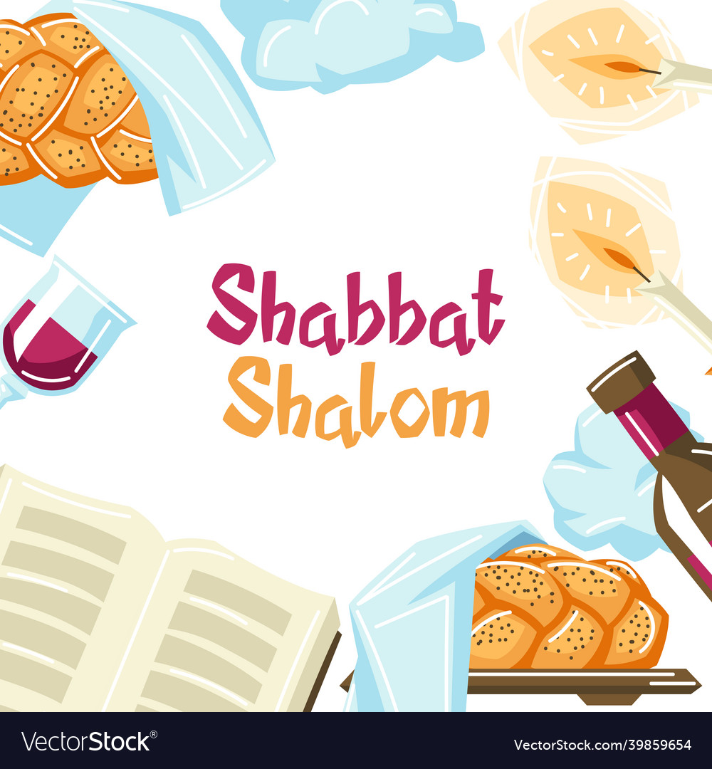 Shabbat shalom frame with religious objects vector image Shabbat shalom frame with religious objects