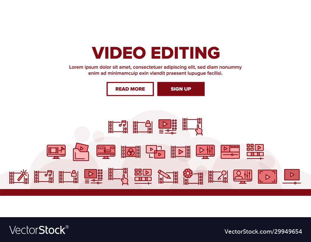 Video file editing landing header vector image Video file editing landing header