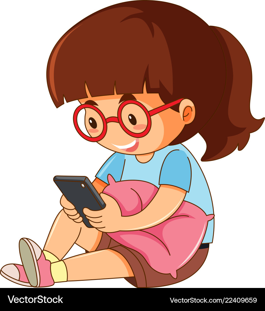 A girl playing phone on white background Vector Image
