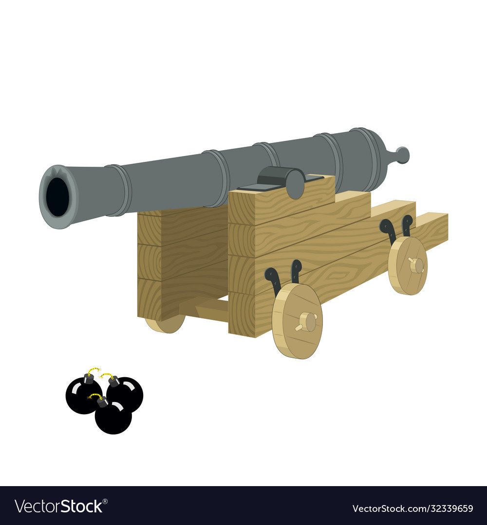 Antique pirate sea gun on a wooden carriage with Vector Image