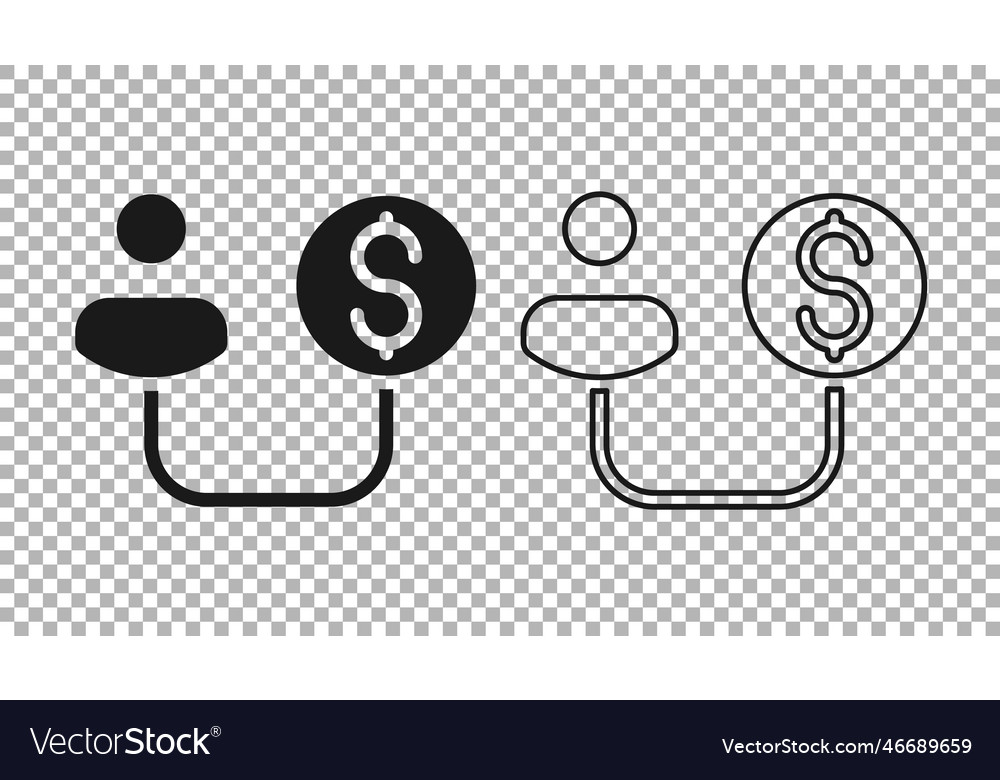 Black human and money icon isolated on transparent