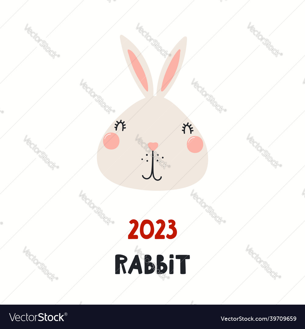 Cute cartoon rabbit face asian zodiac sign