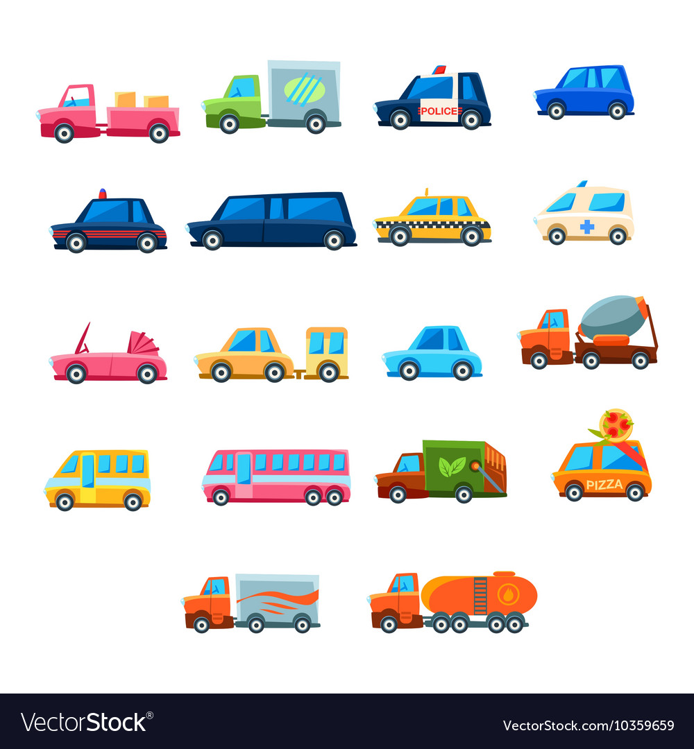 Cute toy car set of icons Royalty Free Vector Image