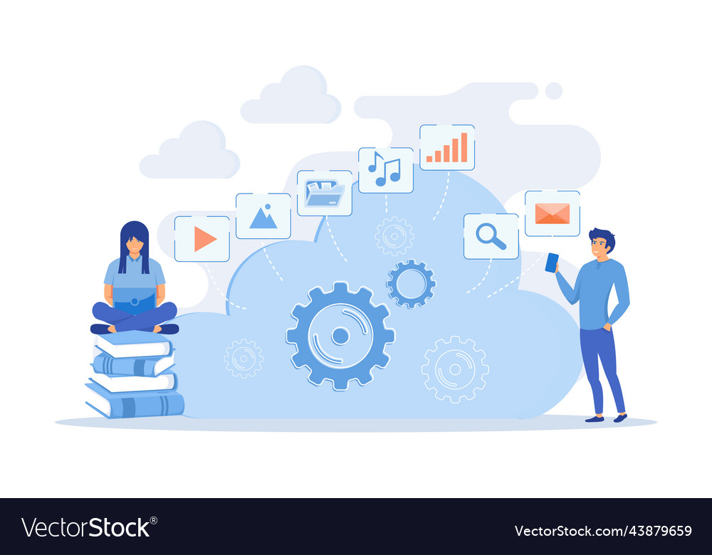 Developers using laptop and smartphone working Vector Image Developers using laptop and smartphone working