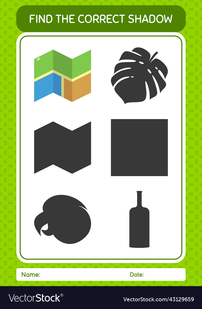 Find the correct shadows game with map worksheet Vector Image Find the correct shadows game with map worksheet