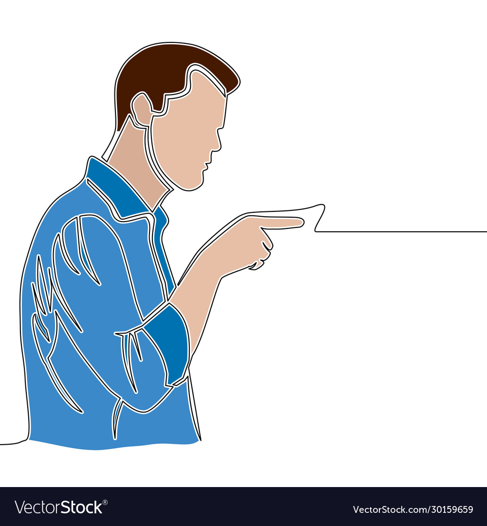 Flat colorful continuous line man pointing finger vector image Flat colorful continuous line man pointing finger