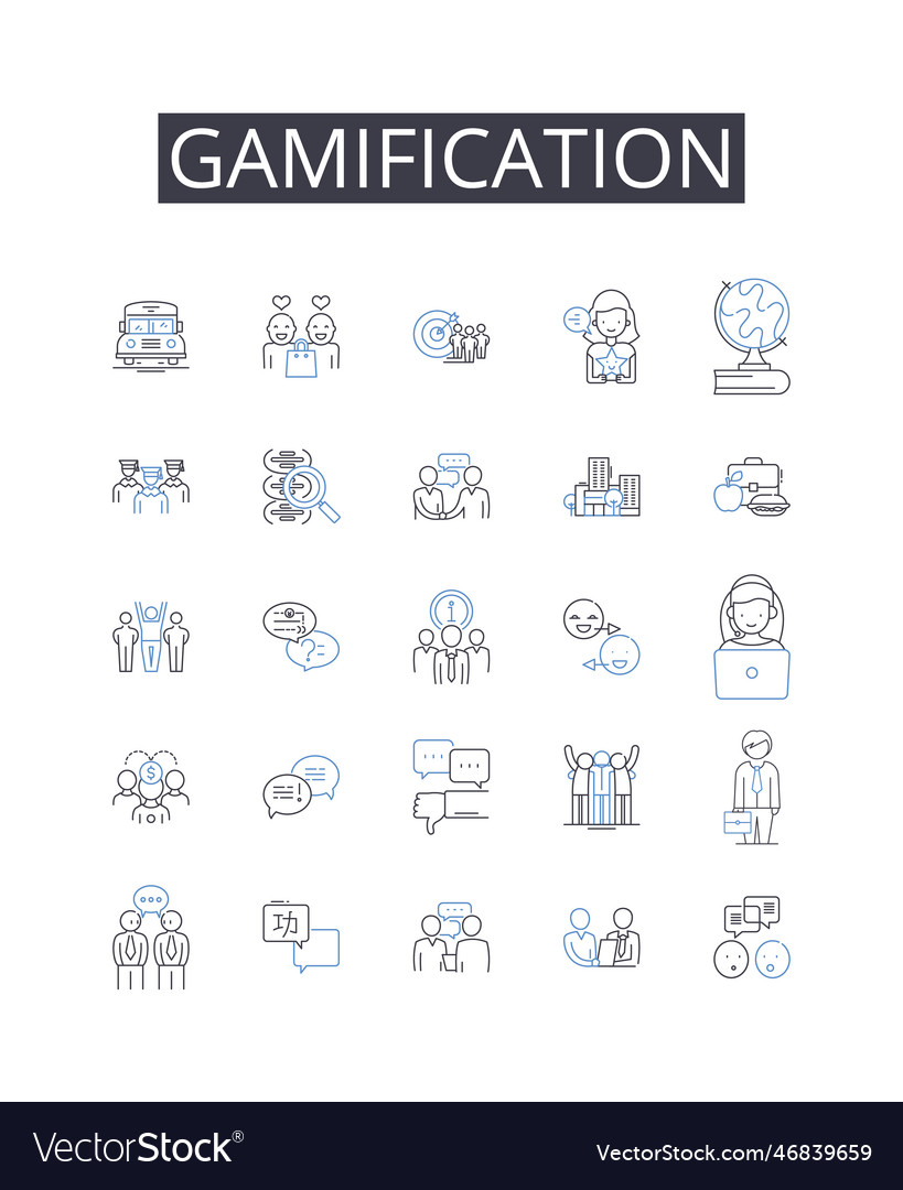 Gamification line icons Sammlung Geschick-Gebäude