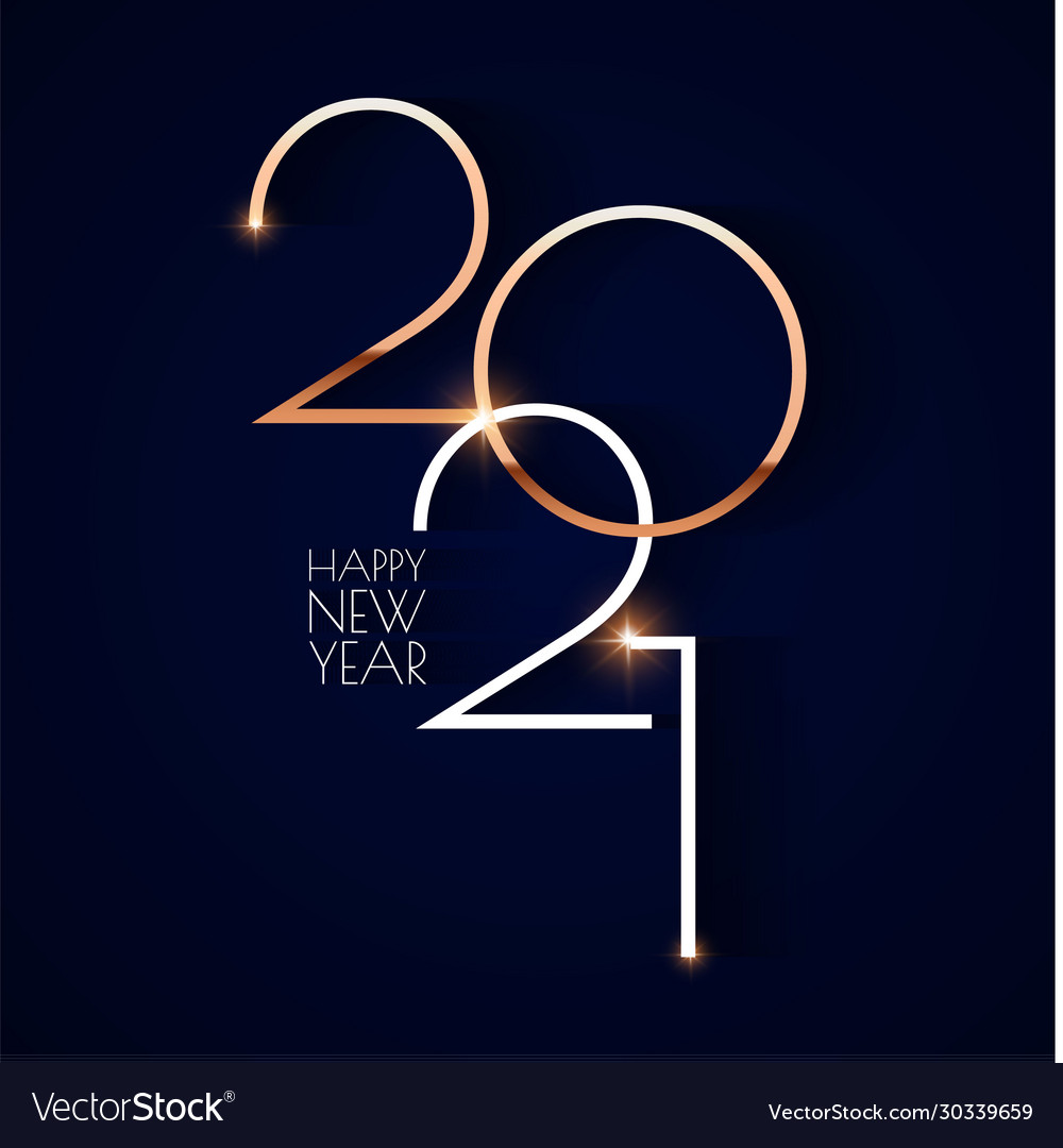 Happy new 2021 year elegant gold text with light Vector Image