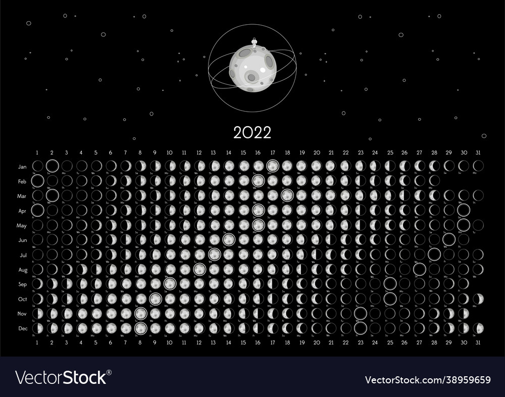 Moon calendar 2022 northern hemisphere black Vector Image