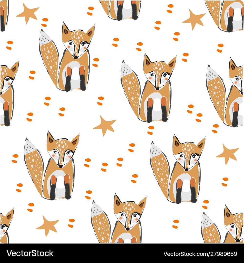 Seamless pattern with cute hand drawn fox Vector Image