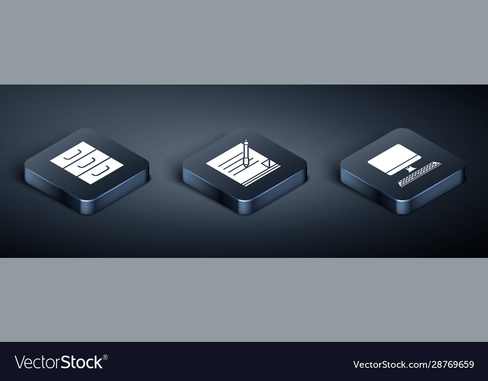 Set isometrische Schublade mit Dokumenten Computer