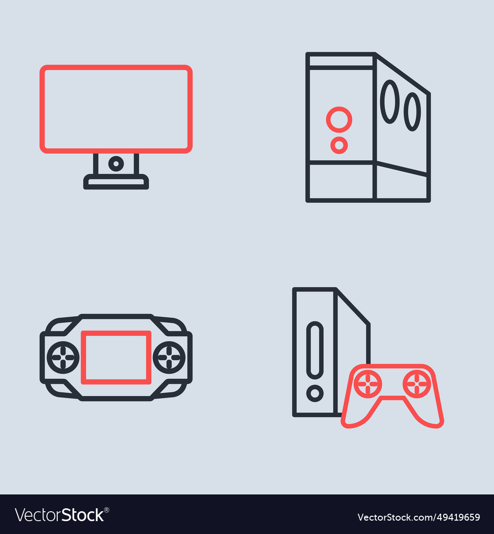 Set line case of computer portable video game vector image Set line case of computer portable video game