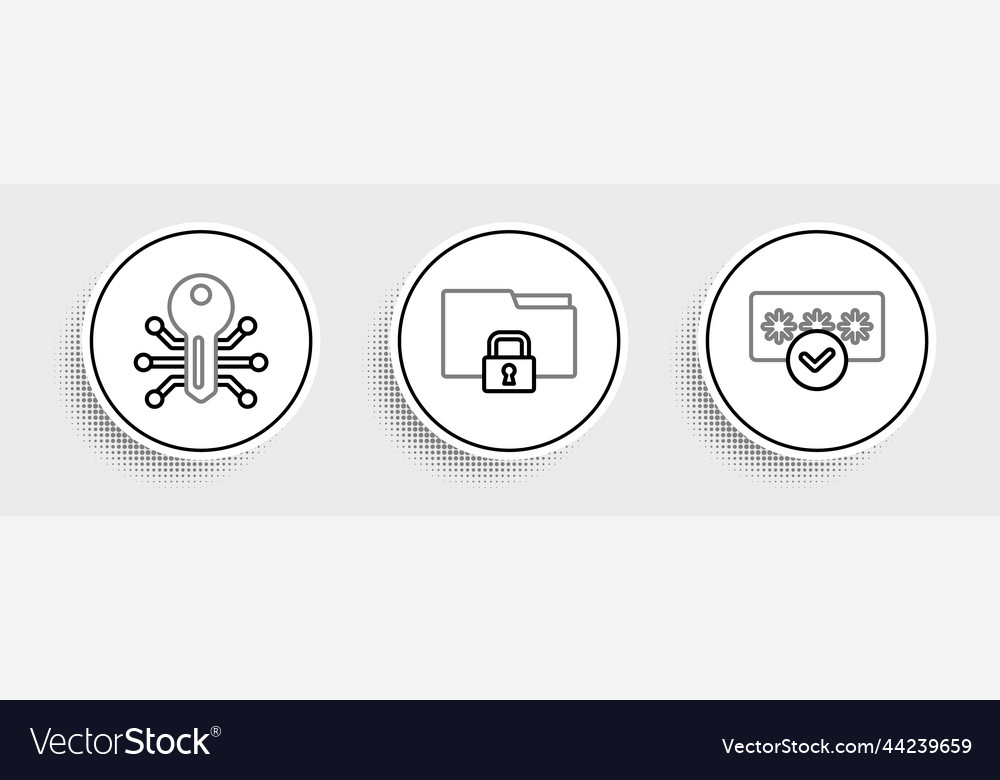 Set line password protection smart key and folder vector image Set line password protection smart key and folder