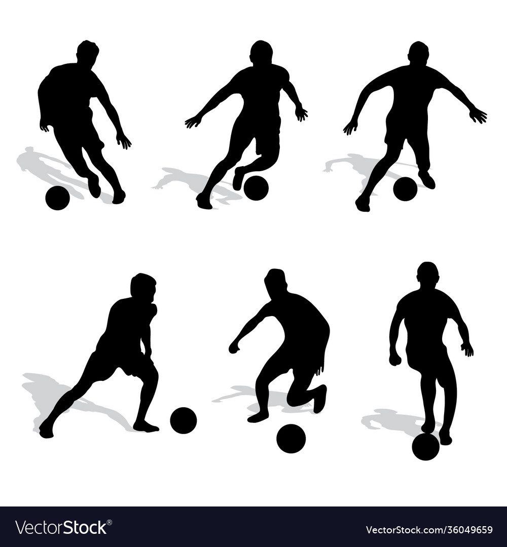 Silhouettes soccer players basic practice
