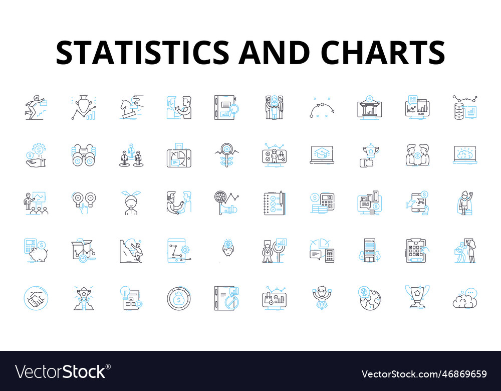 Statistics and charts linear icons set data Vector Image Statistics and charts linear icons set data