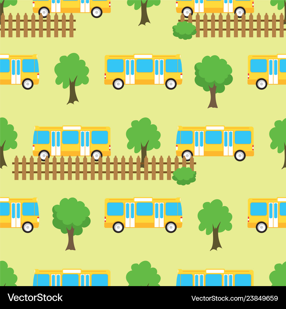 Yellow city bus seamless pattern Royalty Free Vector Image