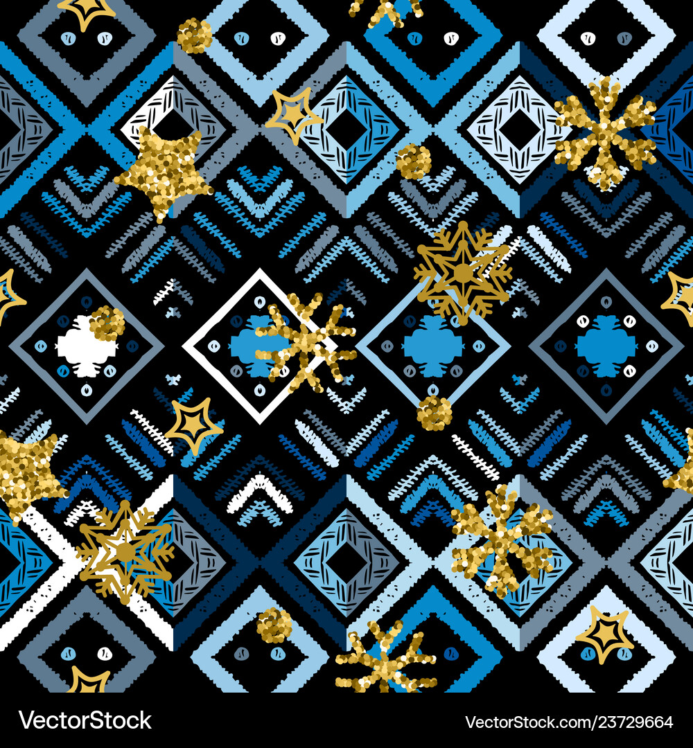 A gold snowflake pattern zigzag christmas chevron Vector Image