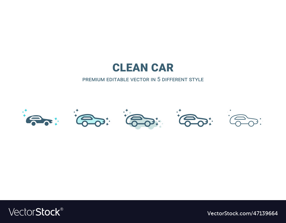 Clean car icon in 5 different style outline