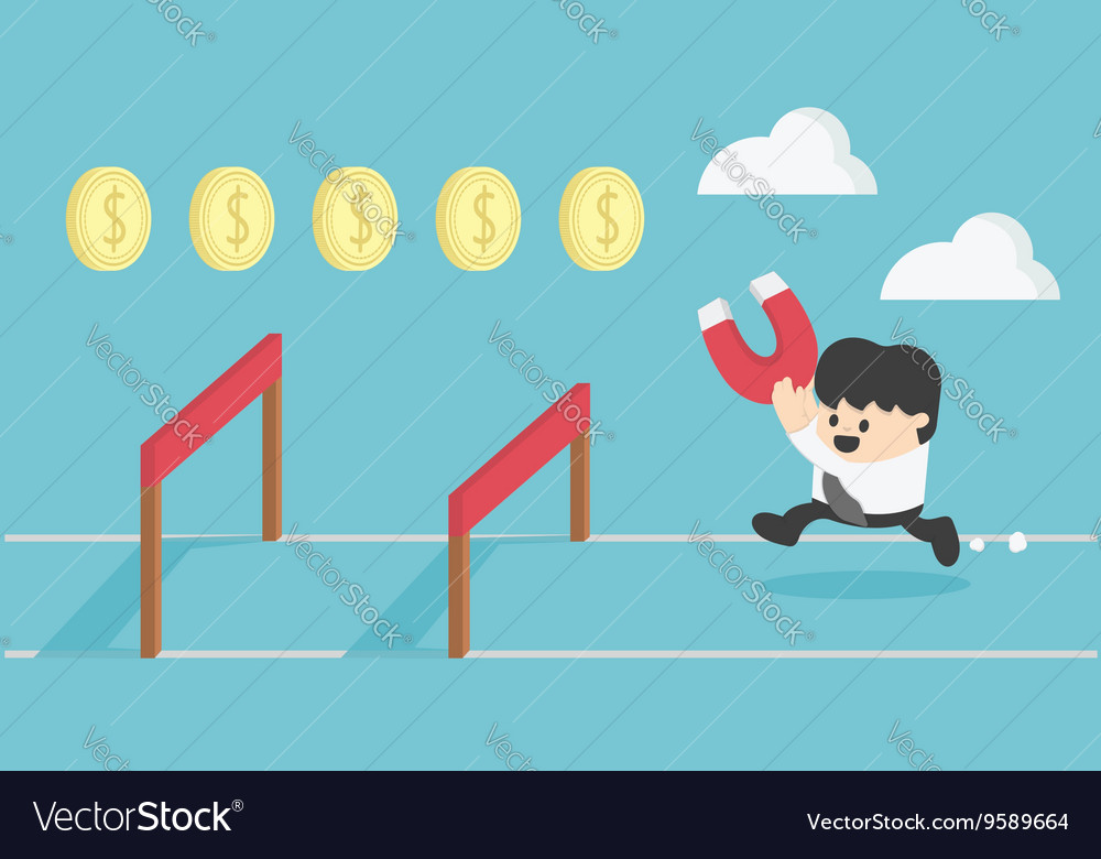 Concept businessman running jumping over