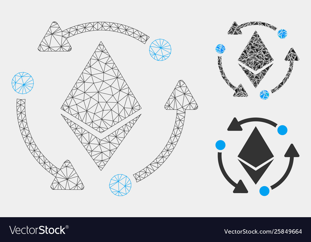 Ethereum rotation mesh wire frame model vector image Ethereum rotation mesh wire frame model