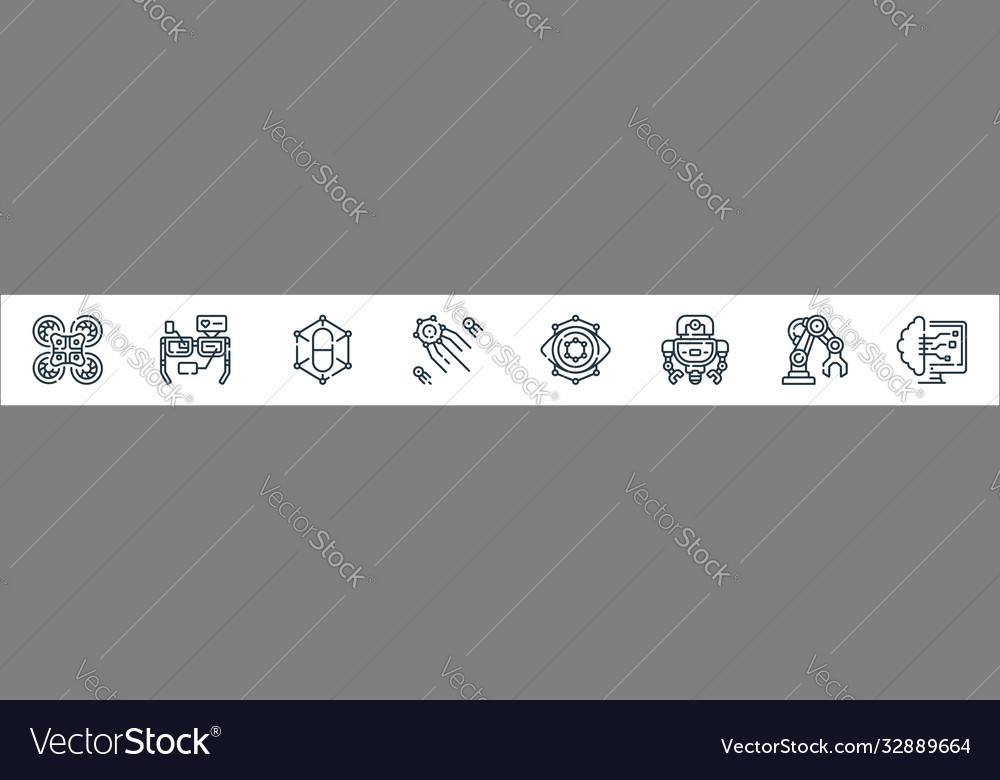 Robotics line icons linear set quality vector image Robotics line icons linear set quality