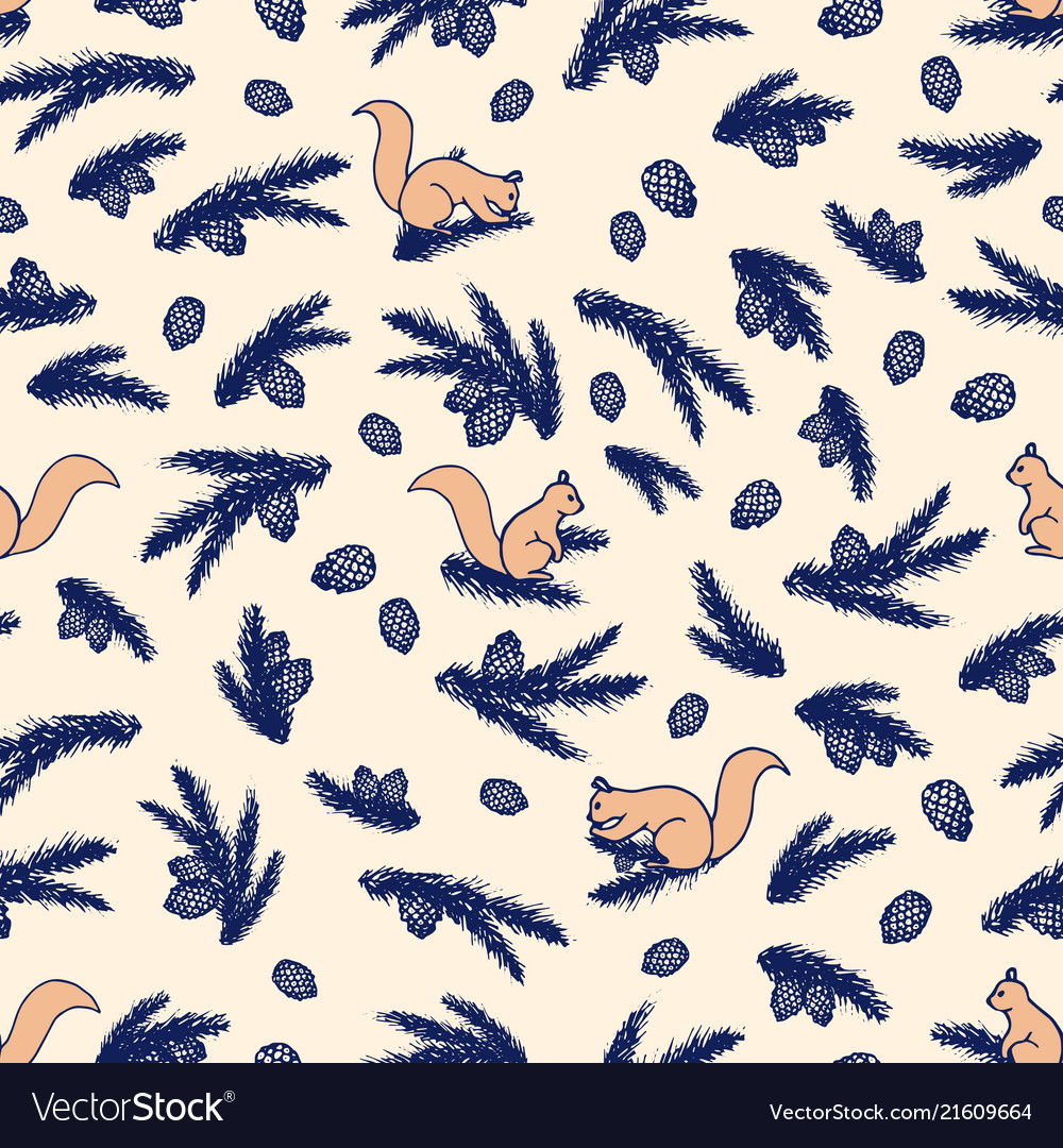 Seamless pattern with squirrels and pine cones vector image Seamless pattern with squirrels and pine cones