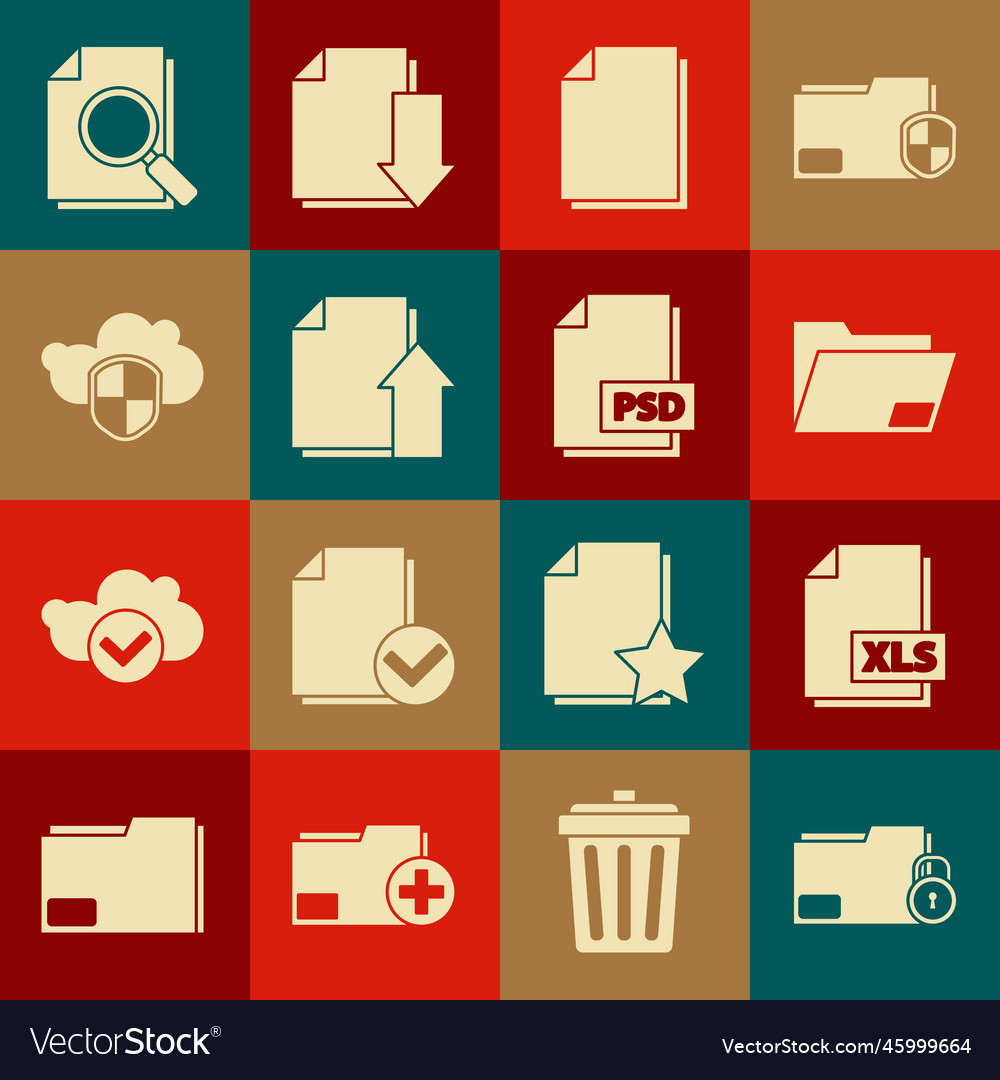 Set folder and lock xls file document vector image Set folder and lock xls file document