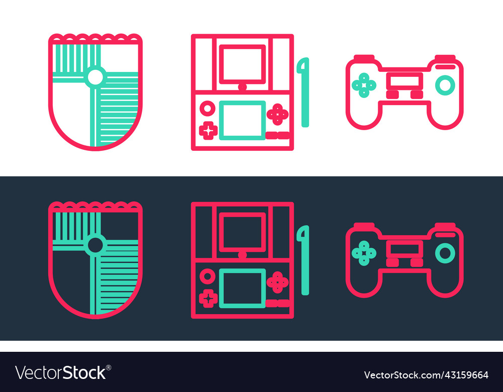 Set line gamepad shield for game and portable vector image Set line gamepad shield for game and portable