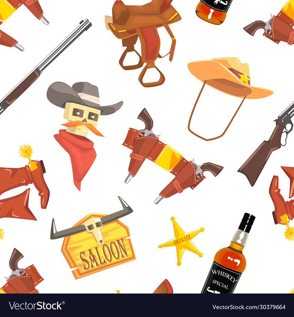 Wild west seamless pattern design element can vector image Wild west seamless pattern design element can