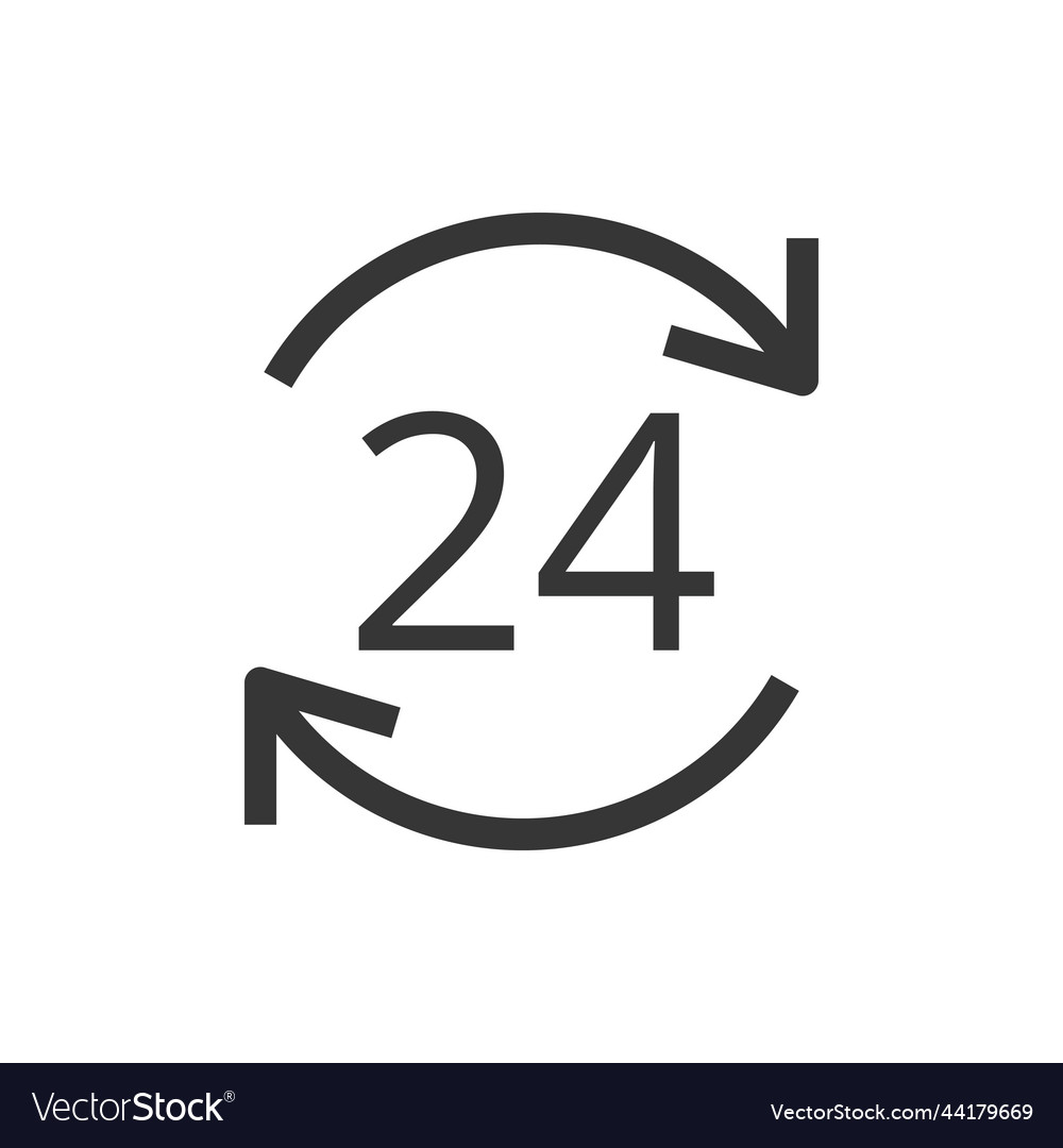 24 hours time and clock line style isolated