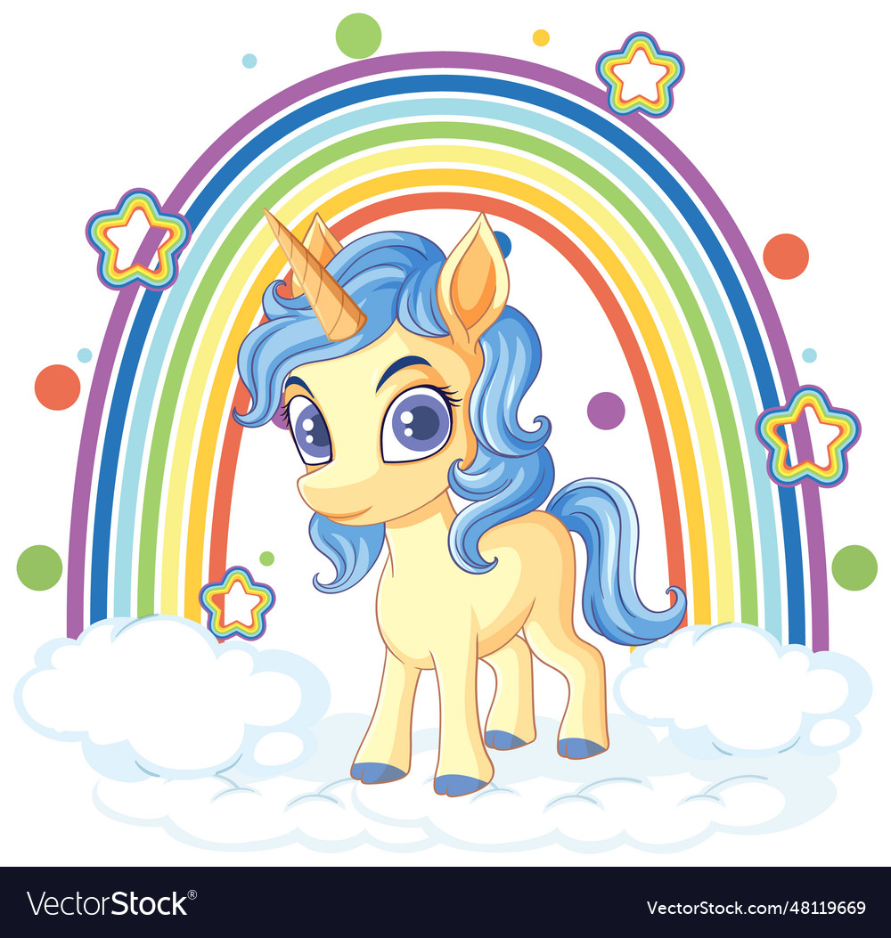 Adorable cartoon unicorn with rainbow Royalty Free Vector